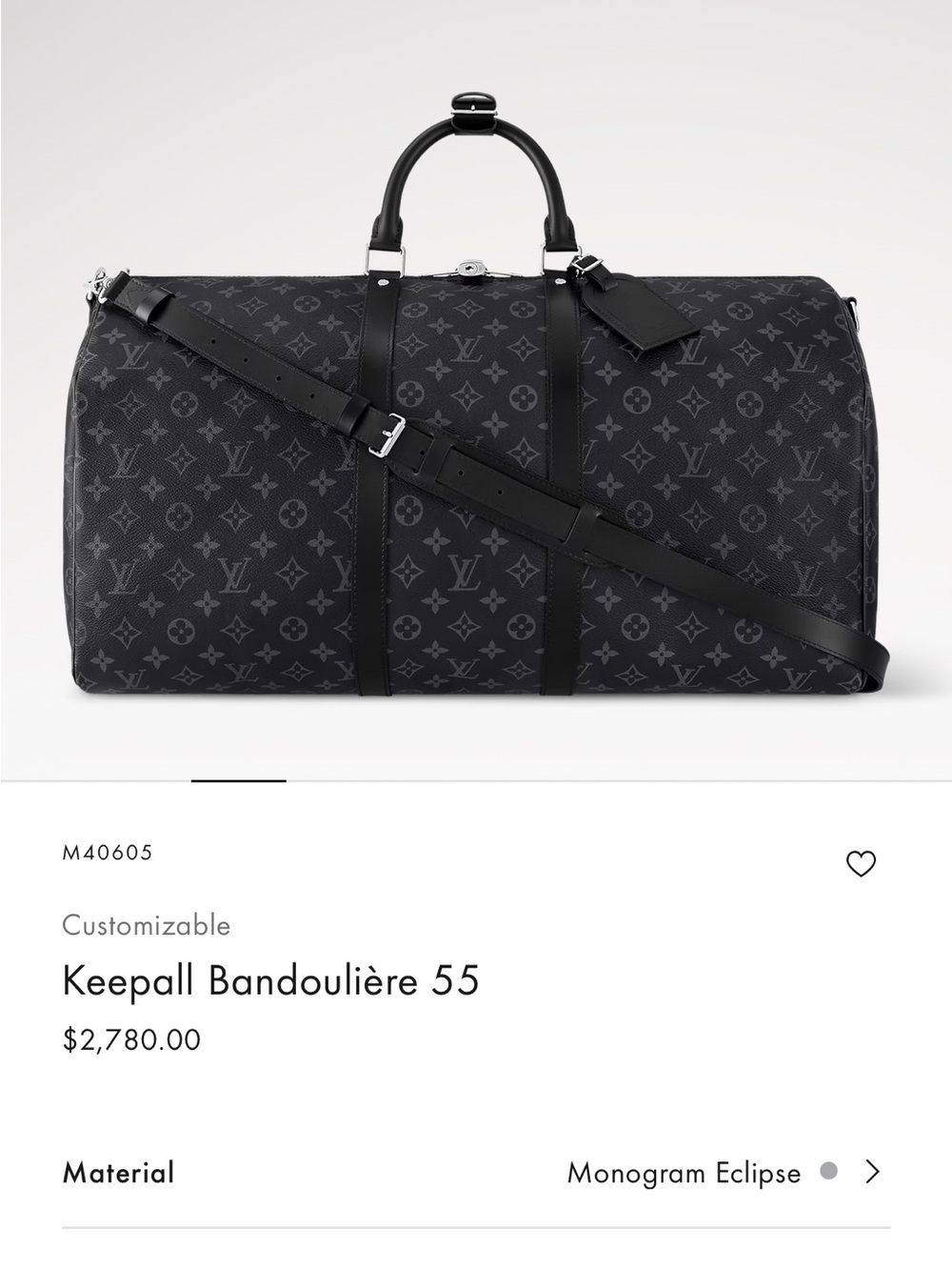 Louis Vuitton Monogram Eclipse Keepall Bandoulière 55 - Black/Grey